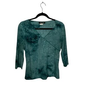 Tie-Dye Sequin Embellished V-Neck Top